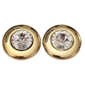 Gold Tone Clear Center Rivoli Rhinestone Clip On Earrings K848
